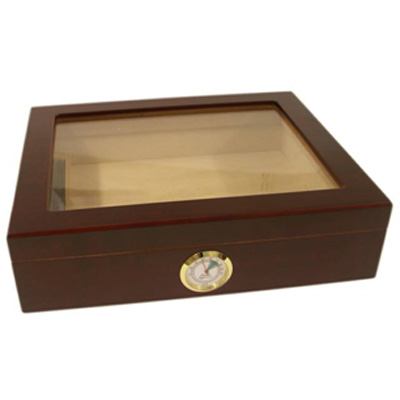 Newport Mahogany Finish Glass Top Humidor - 20 Cigar Capacity