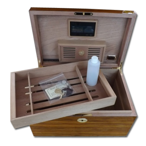 Daniel Marshall Zebrawood Humidor with Tray - 150 Cigar Capacity