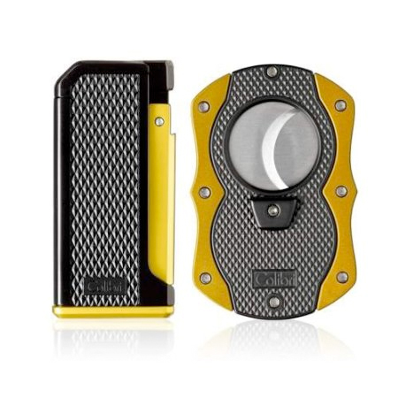 Colibri Monza I - Single Jet Cigar Lighter and Cutter Gift Set - Yellow