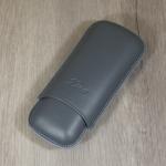 Zino Robusto Size Leather Case - Fits 2 Cigars - Grey with Cyan Stitching