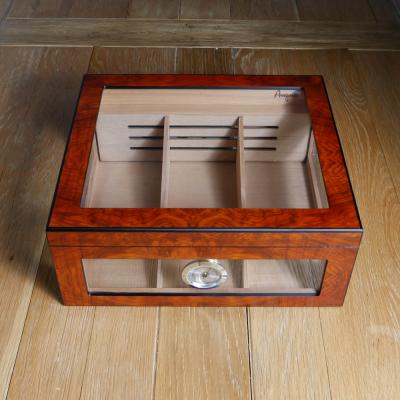 Angelo 4 Window Burl Humidor with External Hygrometer - 50 Cigar Capacity