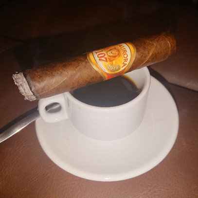 La Aurora 107 Dominican Cigar and coffee
