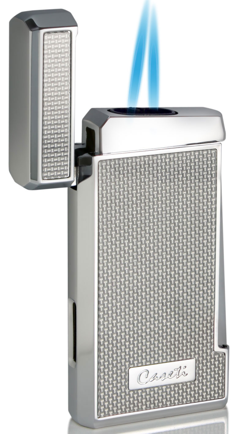 Caseti Twin Jet Lighter Silver Carbon Fibre Effect
