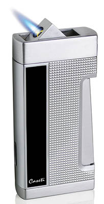 Caseti Push Button Jet Flame Lighter - Chrome Plated & Engine Turn Black Lacquer