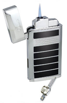 Caseti Jet Flame Lighter with Cigar Punch - Chrome Plated & Black Lacquer (End of Line)