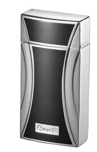 Caseti Flower Pattern Jet Flame Lighter - Chrome Plated & Black Lacquer (End of Line)