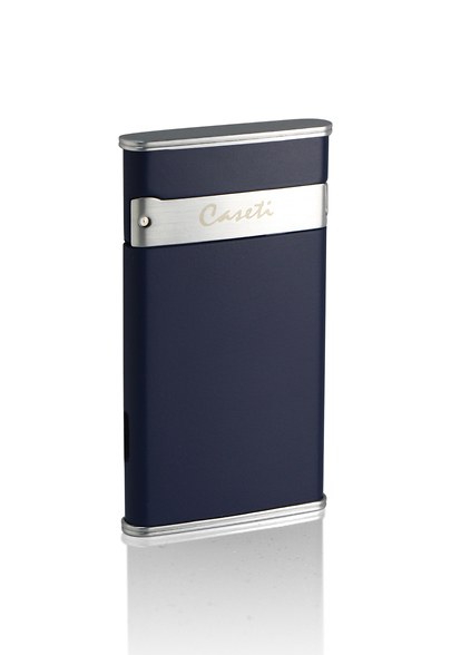 Caseti Slim Full Cap Jet Flame Lighter - Matt Blue & Chrome Satin (End of Line)