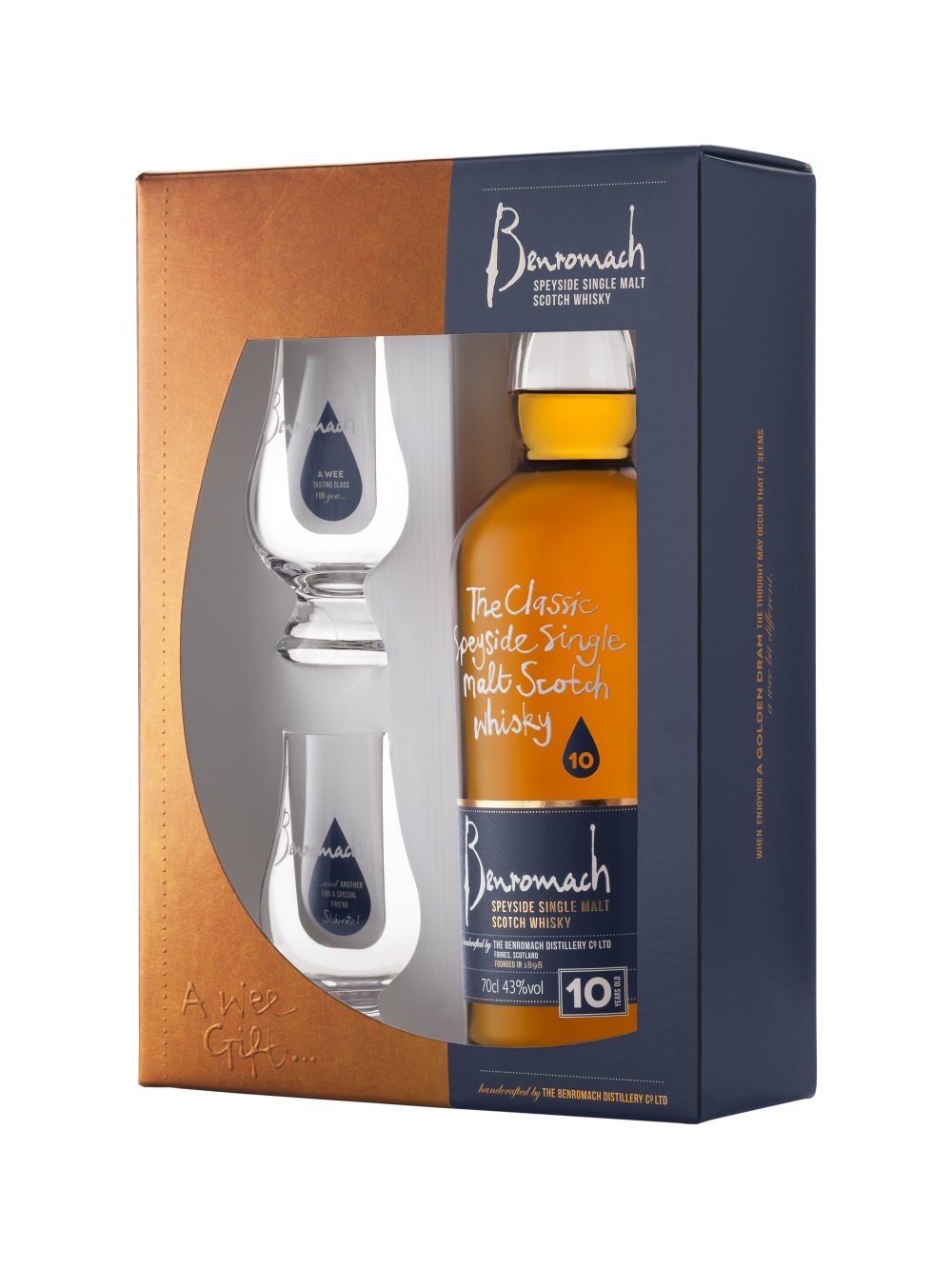 Benromach 10 Year Old Glass Pack - 70cl Bottle with 2 Glasses