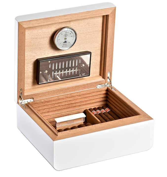 Adorini Carrara Medium Deluxe White Cigar Humidor 60 Capacity