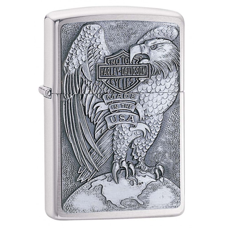 Zippo Harley Davidson USA Eagle & Globe Emblem Brushed Chrome Zippo Harley Davidson USA Eagle & Globe Emblem Brushed Chrome
