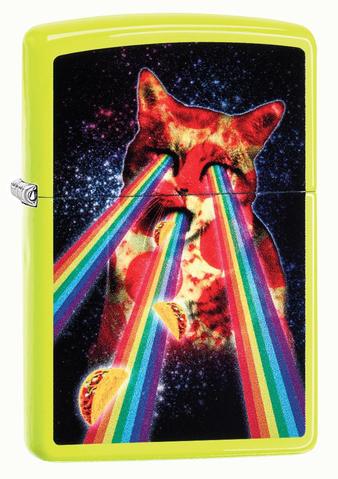 Zippo - Neon Yellow Pizza Cat - Windproof Lighter 