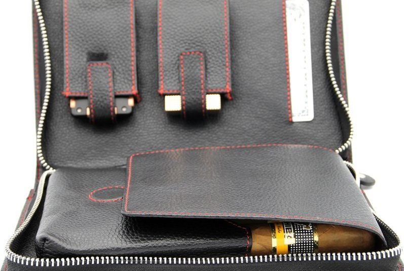 Cigar Bag Real Leather Red Top Stitching