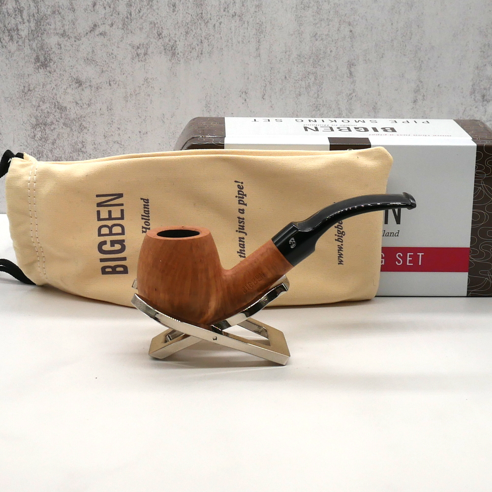BigBen Briar Smoking Pipe Starter Set Bent 9mm Filter Fishtail Pipe (BIG93)