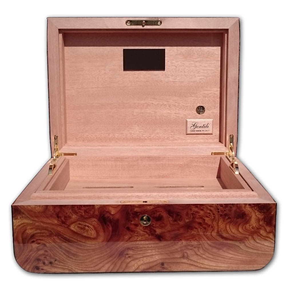 Gentili Cigar Humidor Olmo with Leather Tobacco Leaf 75 cigars capacity