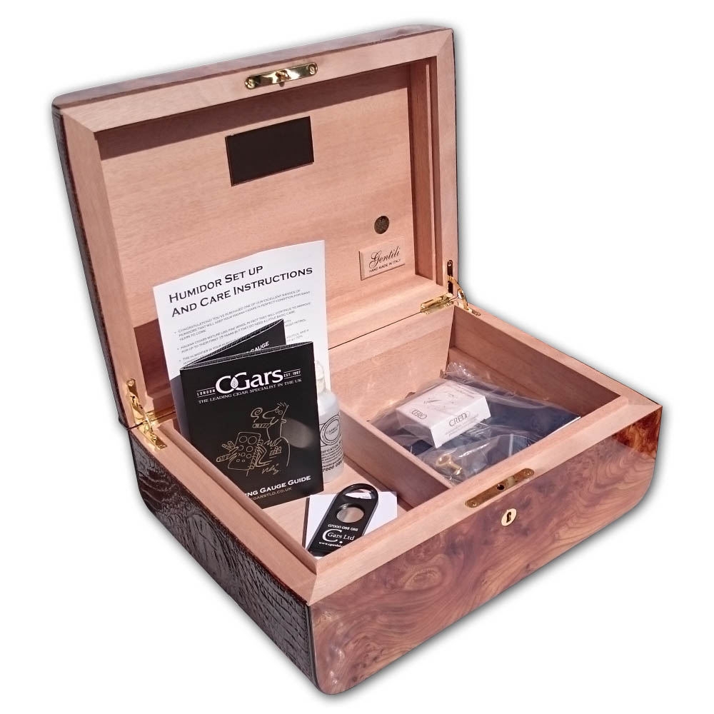 Gentili Cigar Humidor Olmo with Leather Tobacco Leaf 75 cigars capacity