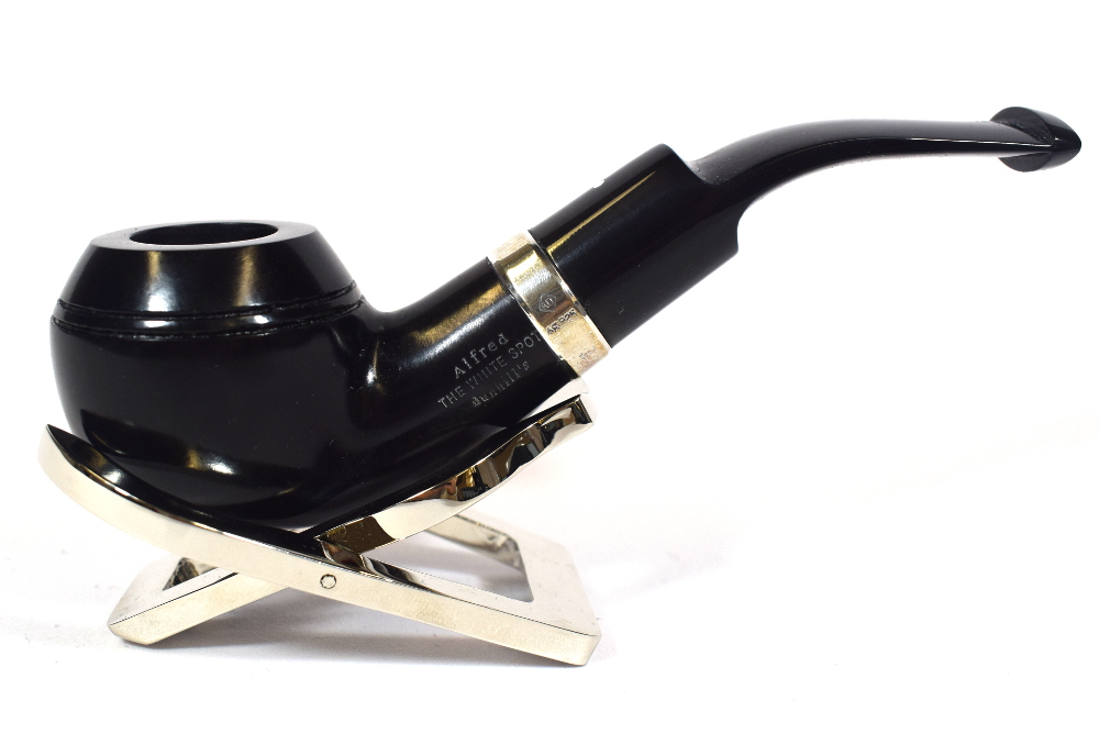 Alfred Dunhill - The White Spot Dress 3208 Group 3 Bent Rhodesian Silver Mounted Pipe (DUN334)