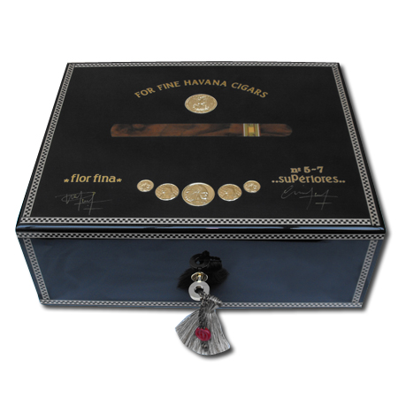 Elie Bleu Medals Black Tinted Sycamore Humidor - 75 Cigar Capacity