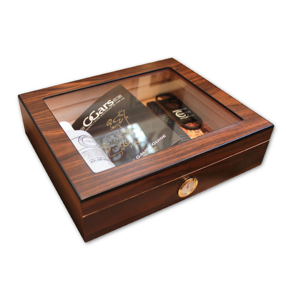 Diego Glass Top Walnut Humidor - 20 Cigars Capacity