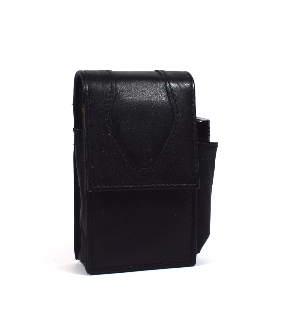 leather cigarette case uk Black Leather Cigarette Holder & Clipper Pouch