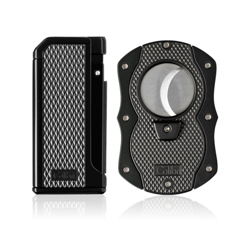 Colibri Monza I - Single Jet Cigar Lighter and Cutter Gift Set - Black