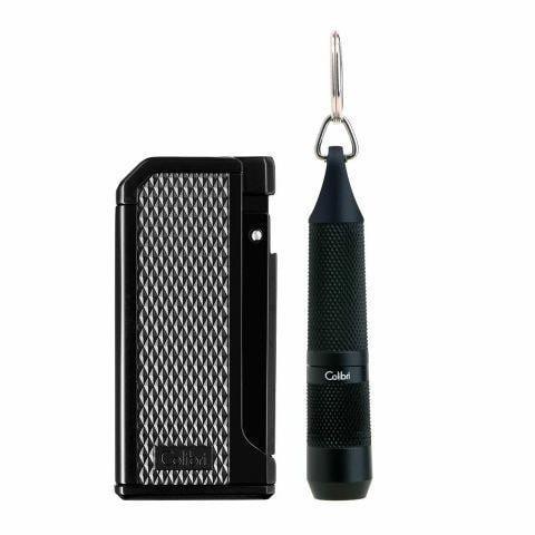 Colibri Monza Single Jet Lighter & Punch Cutter Set -  Black (End of Line)