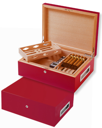 Villa Spa Cigar Humidor - up to 200 Cigar Capacity - Red