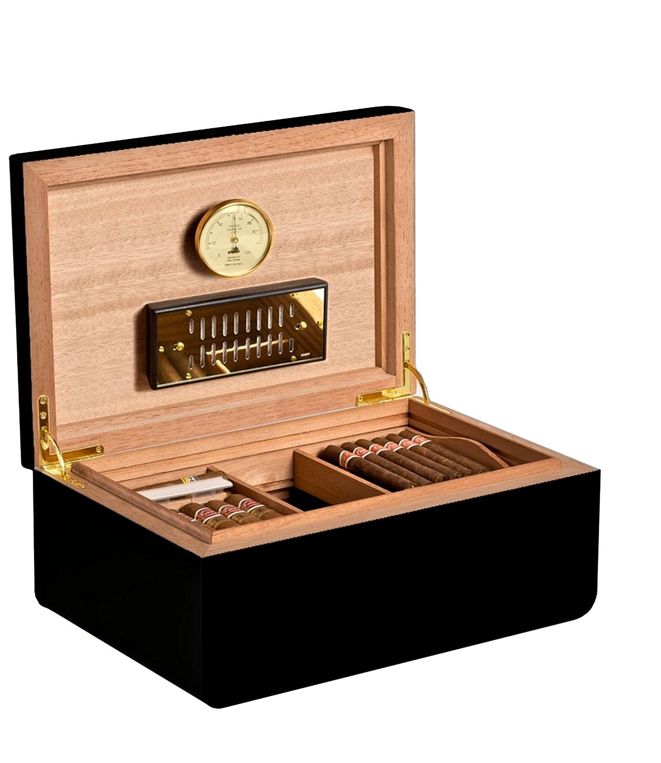 Adorini Carrara Large Deluxe High Gloss Black Cigar Humidor 150 Cigar