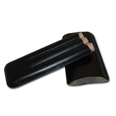 Plain Leather Cigar Case - Three Churchill - BLACK