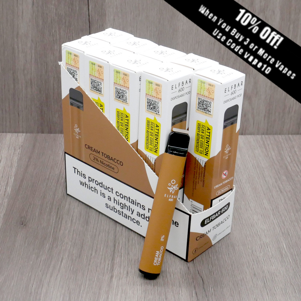 Elf Bar 600 Disposable Vape Bar Cream Tobacco 10 Pack