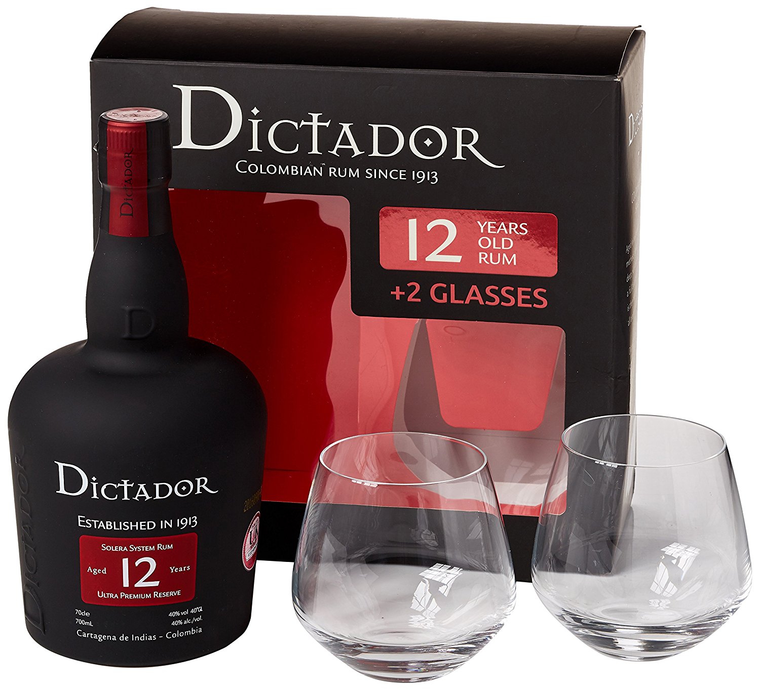 Dictador 12 Year Old Gift Pack - 70cl Bottle with Glasses