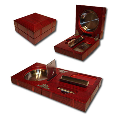 Folding Cigar Ashtray with Accessories - Rosewood Finish Gift