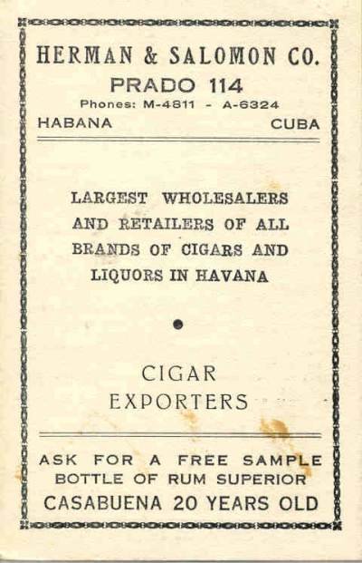 Promotional Card from Early Cigar Exporters