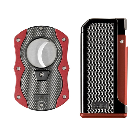 Colibri Monza I - Single Jet Cigar Lighter and Cutter Gift Set - Red
