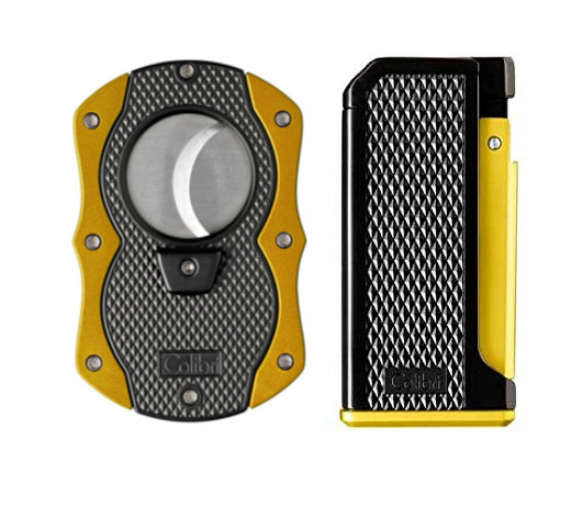 Colibri Monza Triple Jet Lighter & Cutter Set -  Yellow (Discontinued)