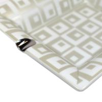 Rectangle Ceramic 2 Cigar Rest Ashtray - Squares Pattern