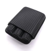 Angelo Diamond Patterned Black Leather Lined Cigar Case & Cutter - Holds 3 Cigars - 64 Ring Gauge