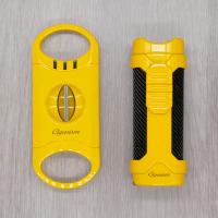 Cigarism Single Torch Jet Flame Lighter & V-Cut Cigar Cutter Gift Set - Yellow