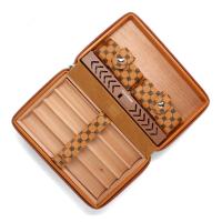Cigarism Cedar Lined Travel Cigar Humidor with Cutter & Lighter - 4 Cigar Capacity - Brown Patterned