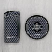 Cigarism Double Jet Flame Lighter & Round Cutter Gift Set - Carbon Fibre Black