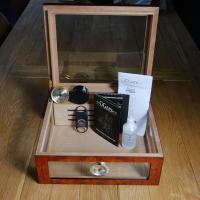 Angelo 4 Window Burl Humidor with External Hygrometer - 50 Cigar Capacity