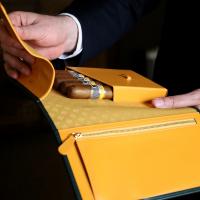 Hunters & Frankau x Ettinger Leather Cigar Wrap - Navy Blue & Orange - 5 Cigar Capacity