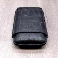 J Cure C.Gars Collection - Crocodile Leather Cigar Case - Black 3 Cigar Capacity (End of Line)