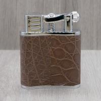 J Cure C.Gars Collection Jet Flame Table Lighter - Brown Crocodile Leather (End of Line)