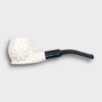 Meerschaum Small Floral Bent Black Stem Fishtail Pipe (MEER397)