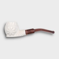 Meerschaum Small Floral Bent Amber Stem Fishtail Pipe (MEER78)