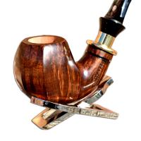 Mastro de Paja Smooth Curved Gold Banded Panelled Italian Pipe with filter (0002