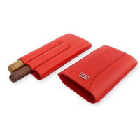 VSB London Three Finger Red Leather Cigar Case