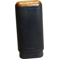 Adorini Leather Adaptable Black Wooden Top & Bottom Cigar Case - 2-3 Cigar Capacity (AD071)