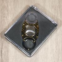 Twin Bladed Round Ended Black & Gold Check Cigar Cutter
