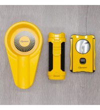 Cigarism Single Torch Jet Flame Lighter, Guillotine Cigar Cutter & Ashtray Gift Set - Yellow